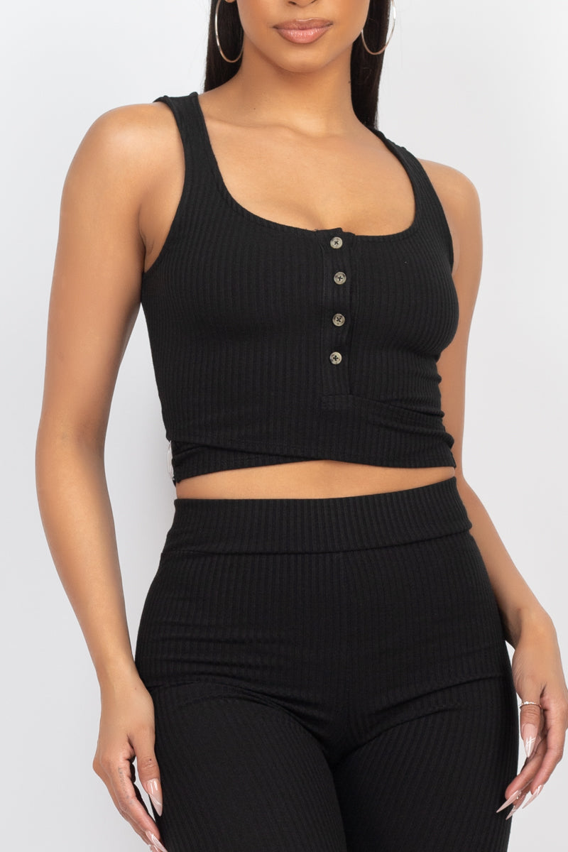 Tight N' Sexy Buttoned Halter & Biker Shorts Set - Black