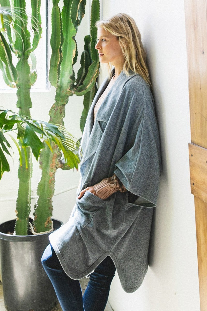 Stylish Solid Knit Trench Jacket - Blue