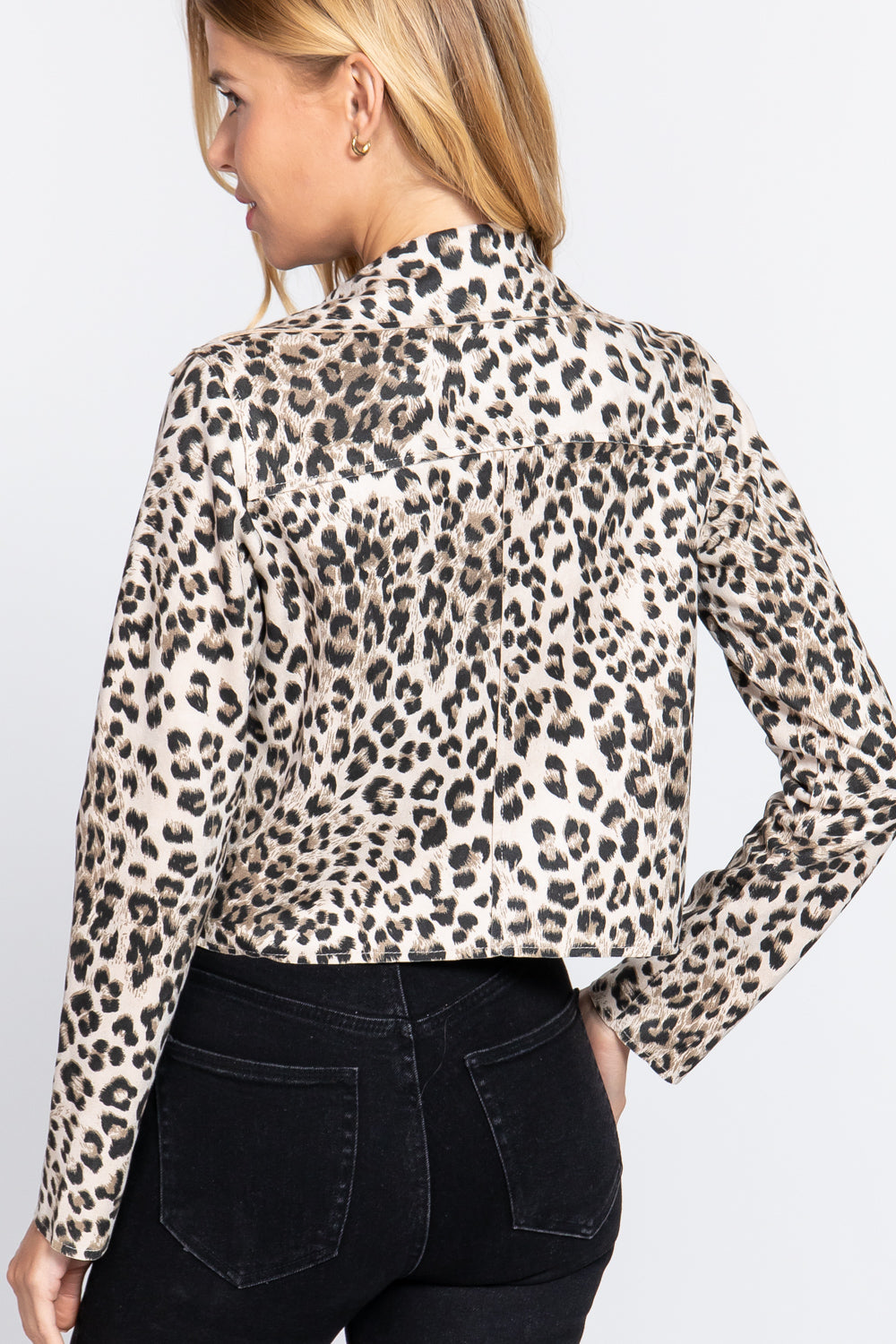 Leopard Print Faux Suede Biker Jacket - White