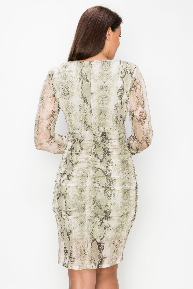 Stylish Animal Print Dress - Sage