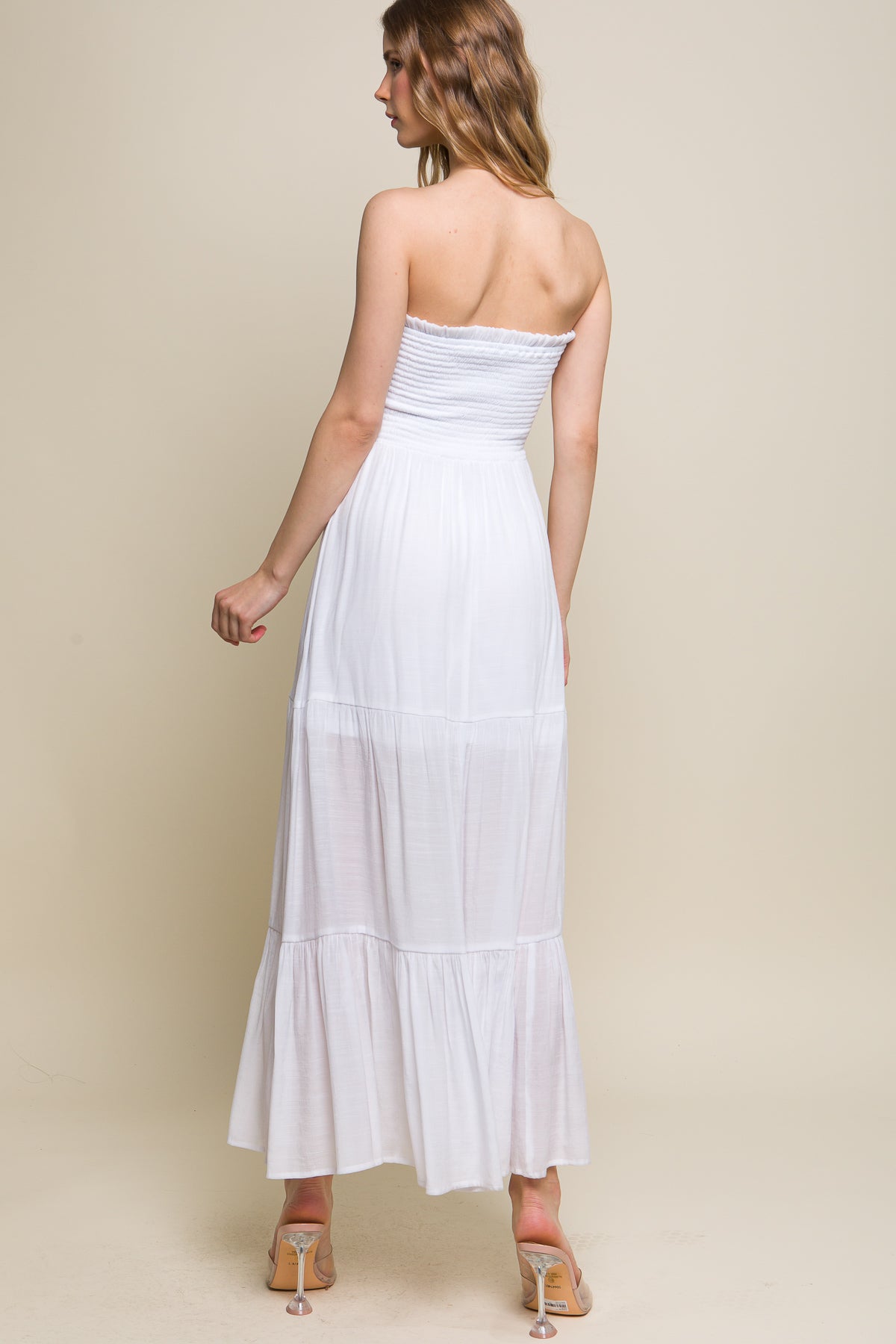 Elegant Strapless Maxi Dress - White