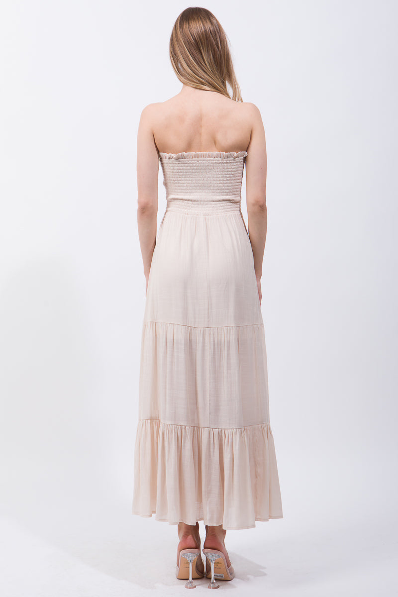 Elegant Strapless Maxi Dress - Eggshell