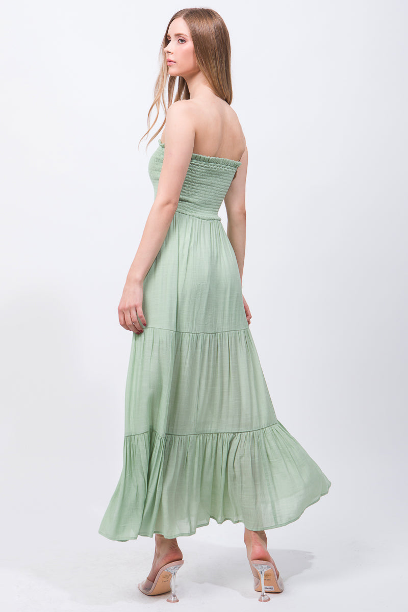Elegant Strapless Maxi Dress - Green