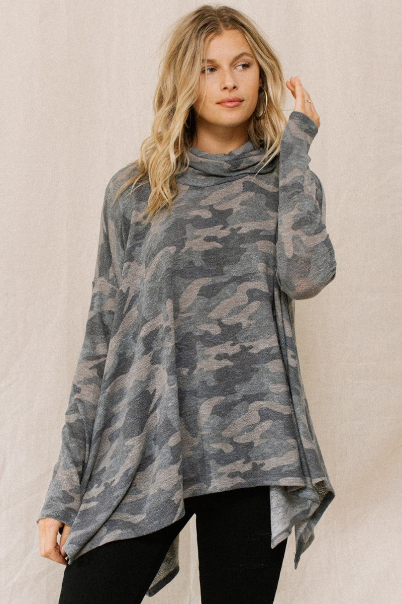 Stylish Camo Turtleneck Top