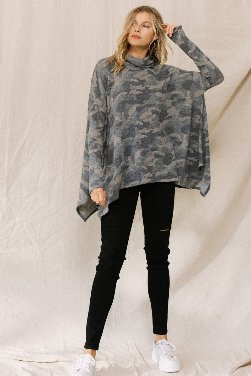 Stylish Camo Turtleneck Top