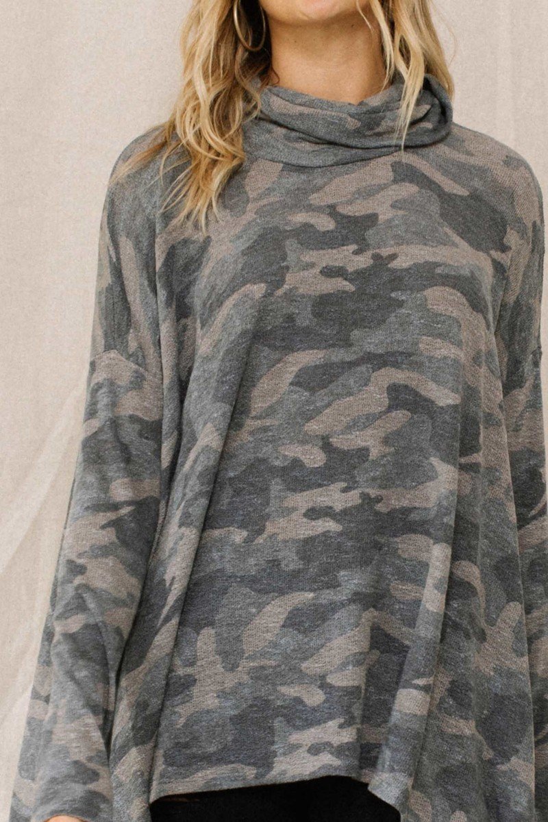 Stylish Camo Turtleneck Top