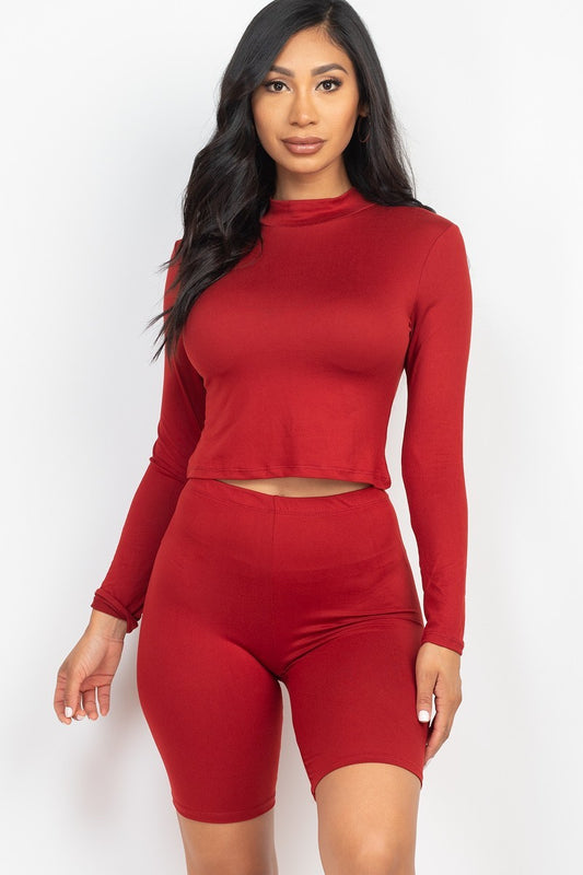 Tight N' Sexy Top & Biker Shorts Set - Red