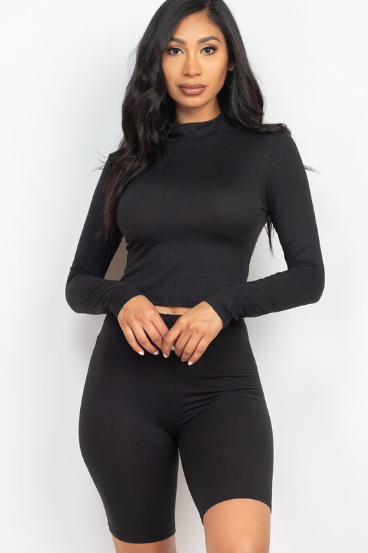 Tight N' Sexy Top & Biker Shorts Set - Black