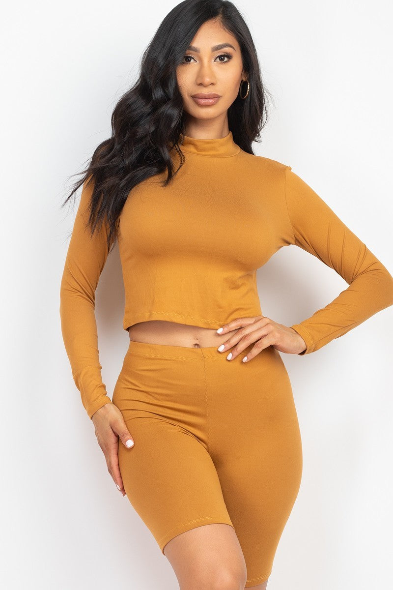 Tight N' Sexy Top & Biker Shorts Set - Caramel