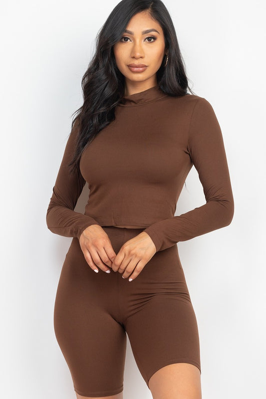 Tight N' Sexy Top & Biker Shorts Set - Brown