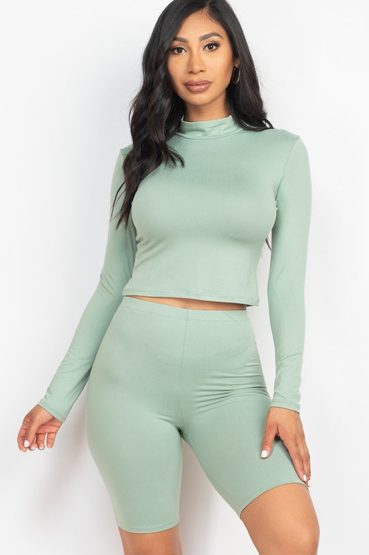 Tight N' Sexy Top & Biker Shorts Set - Light Green