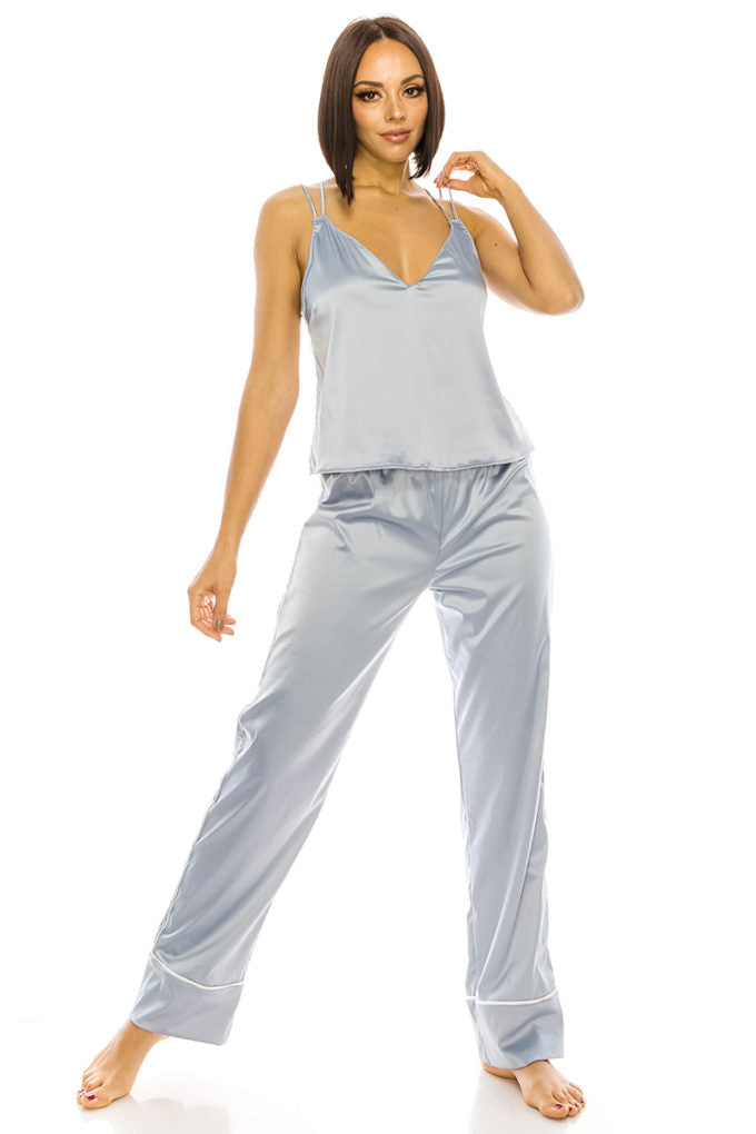 Satin Grey Pinstripe PJ Set