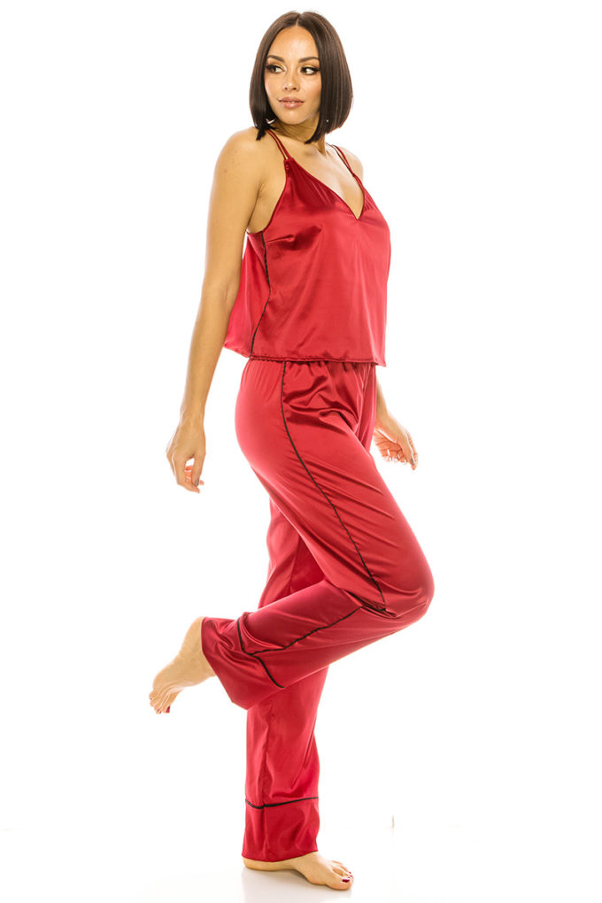 Satin Red Pinstripe PJ Set