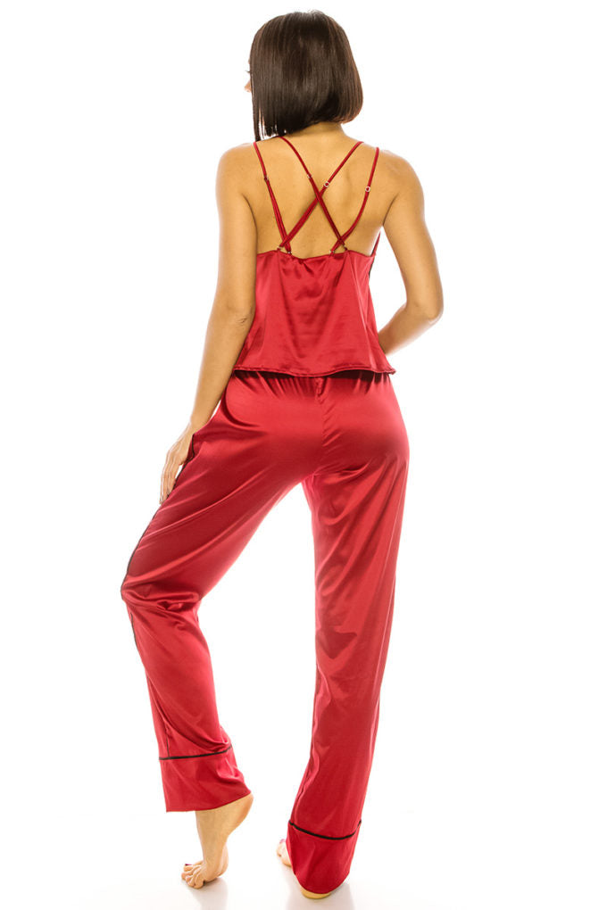 Satin Red Pinstripe PJ Set