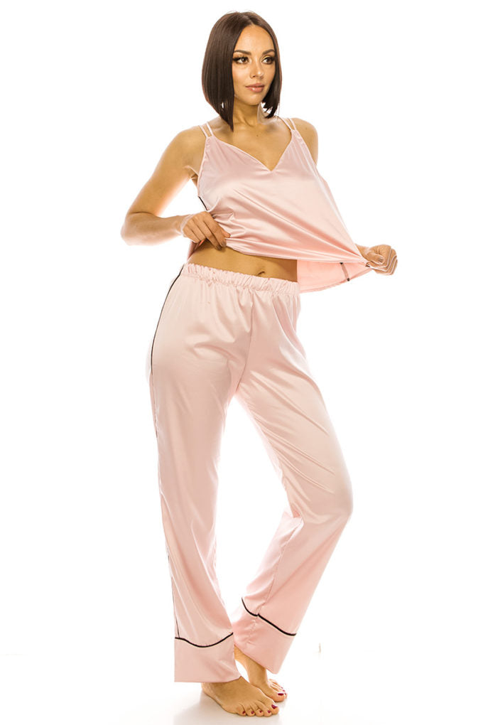 Satin Pink Pinstripe PJ Set