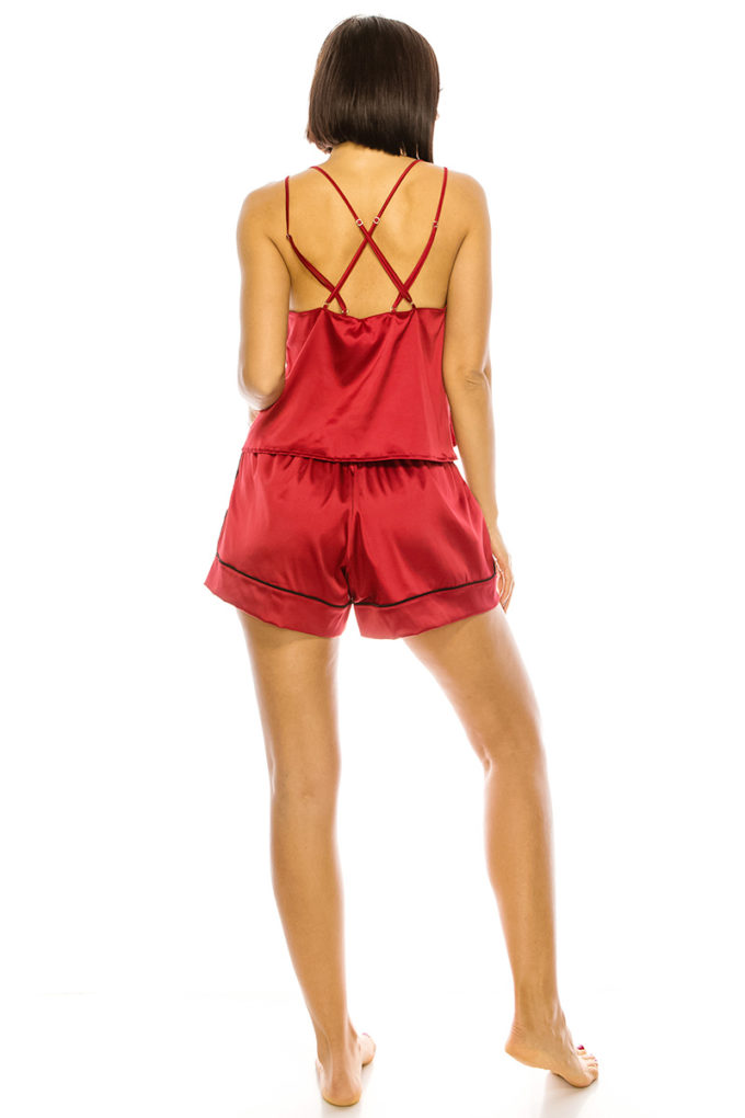 Satin Crimson PJ Shorts Set