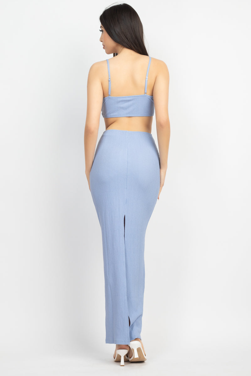 Sexy Light Blue Cutout V-Neck Maxi