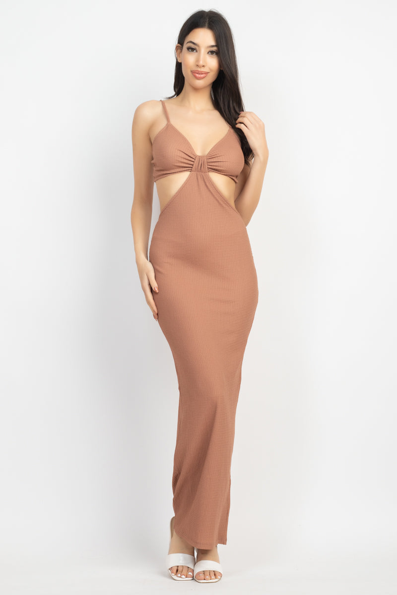 Sexy Brown Cutout V-Neck Maxi