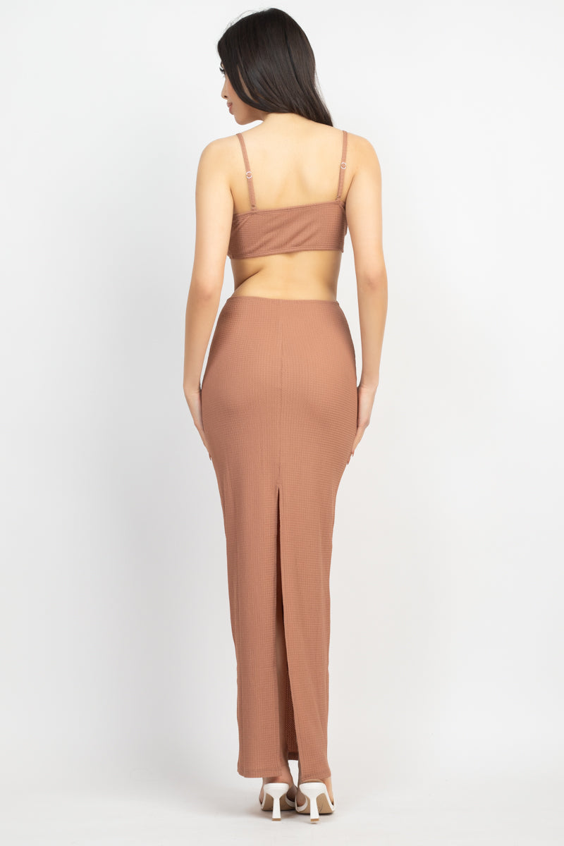 Sexy Brown Cutout V-Neck Maxi