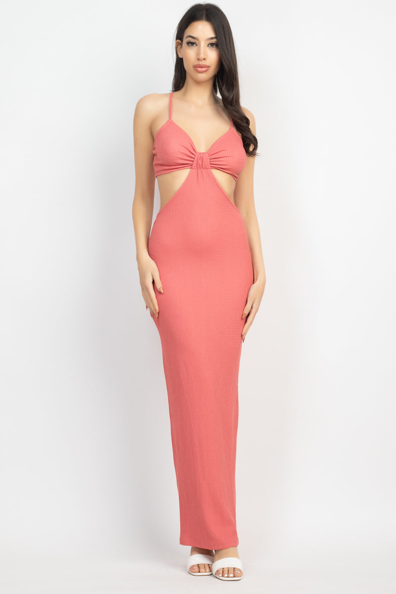 Sexy Pink Cutout V-Neck Maxi