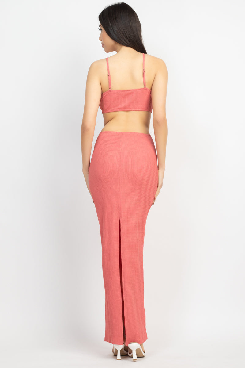 Sexy Pink Cutout V-Neck Maxi