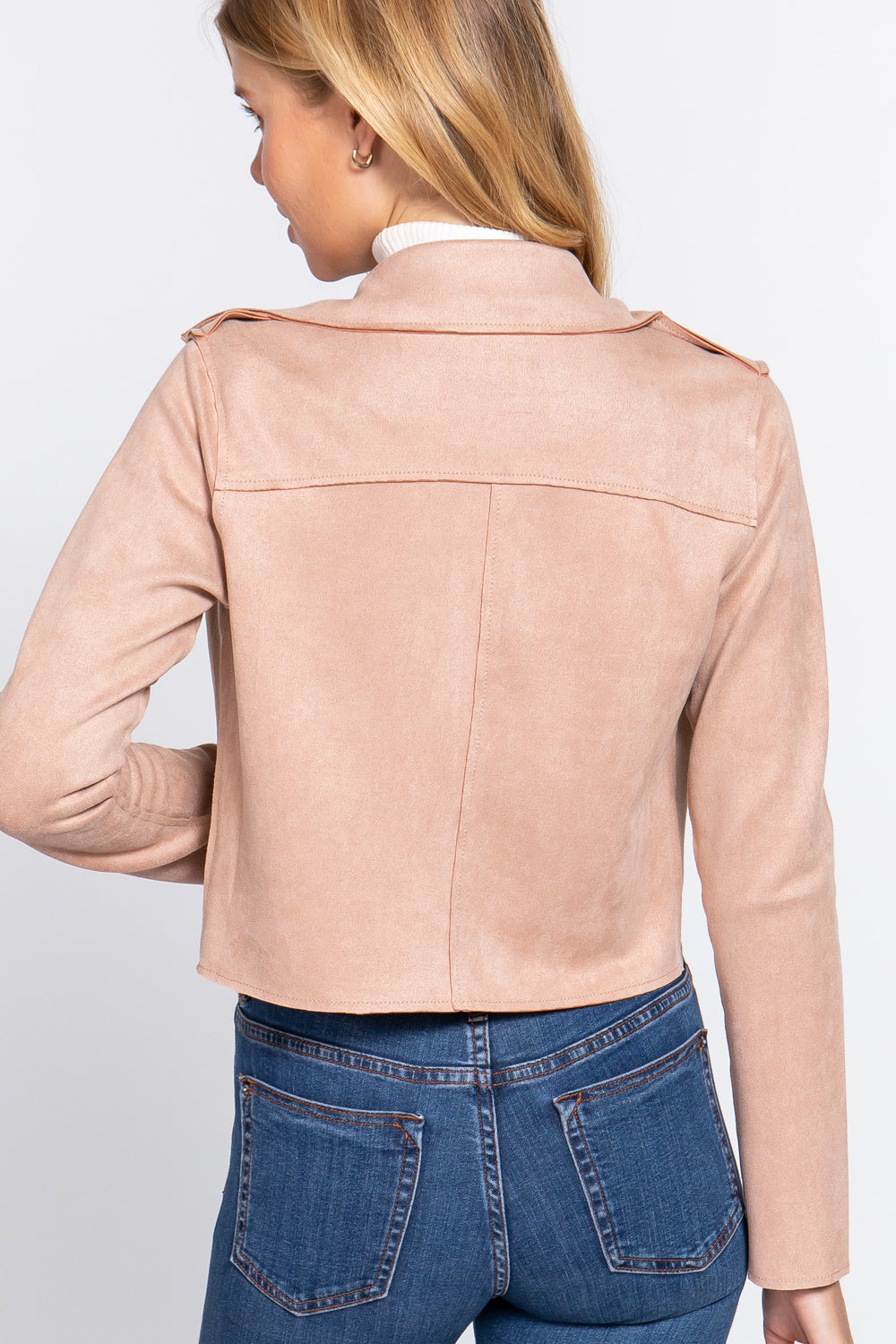 Faux Suede Biker Jacket - Pink