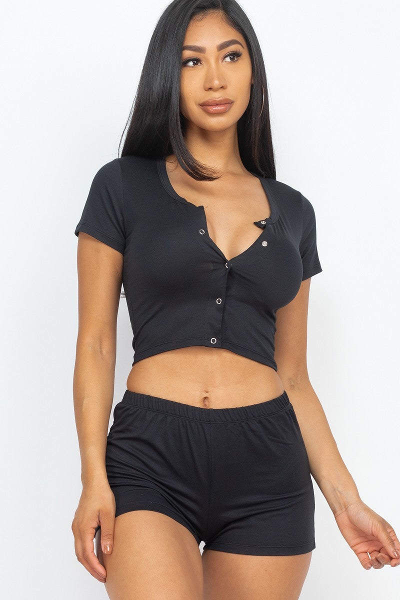 Sexy Crop Top And Shorts Set - Black