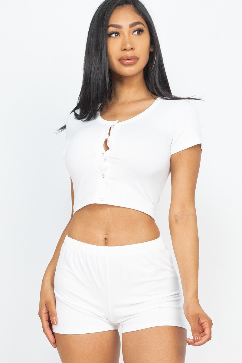 Sexy Crop Top And Shorts Set - White