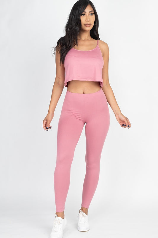 Cami Top And Leggings Set - Pink