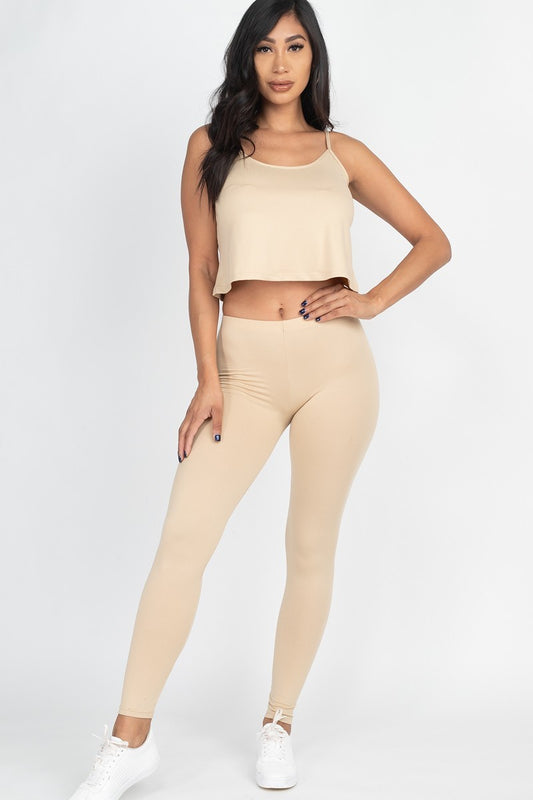 Cami Top And Leggings Set - Tan