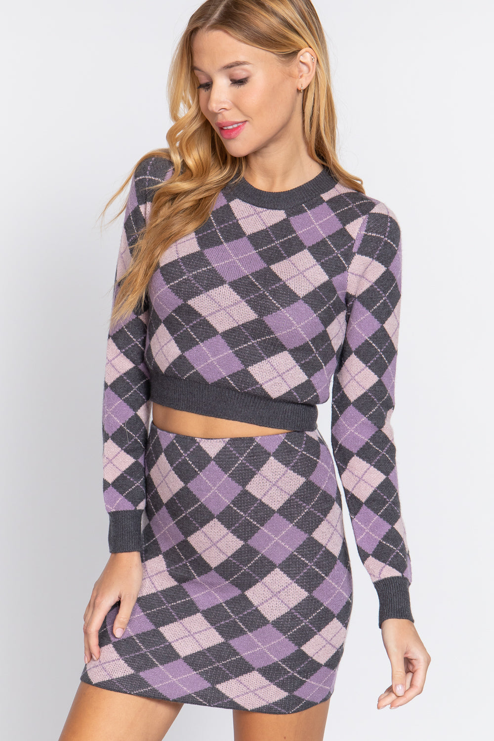 Stylish Argyle Crop Sweater