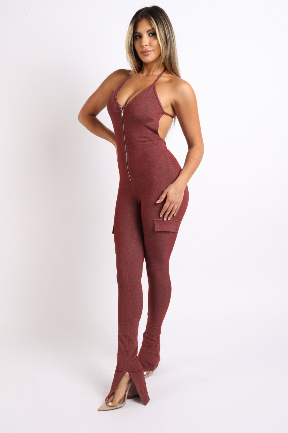 Body Positive Cargo Halter Jumpsuit - Red