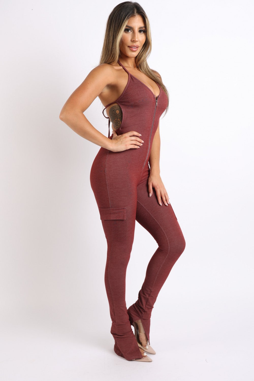 Body Positive Cargo Halter Jumpsuit - Red