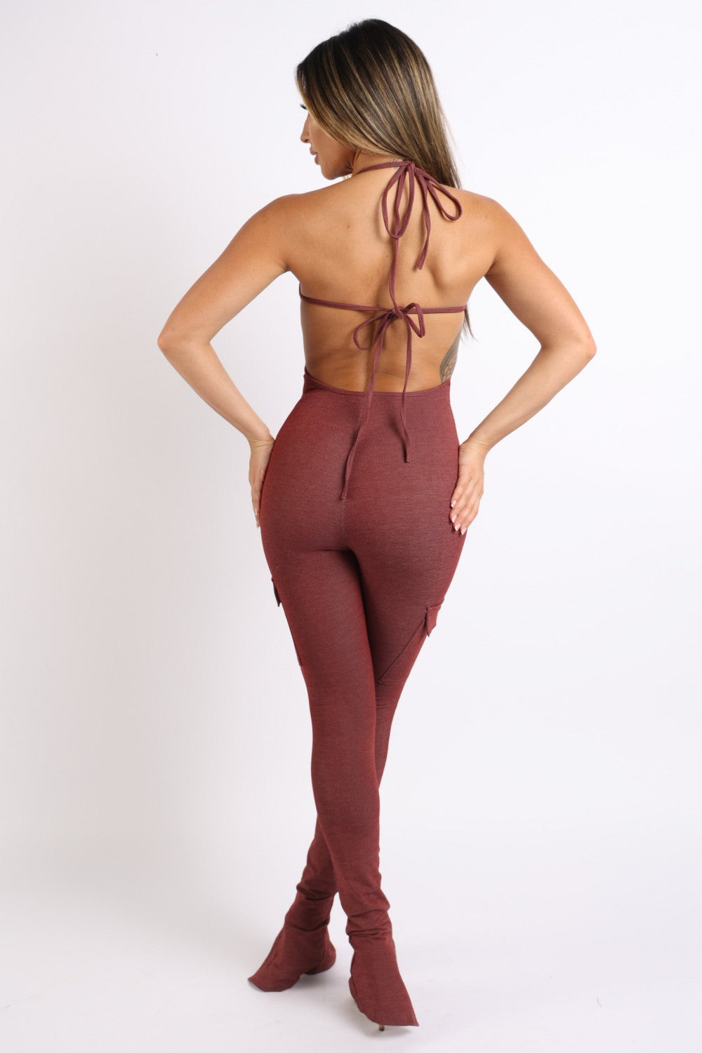 Body Positive Cargo Halter Jumpsuit - Red