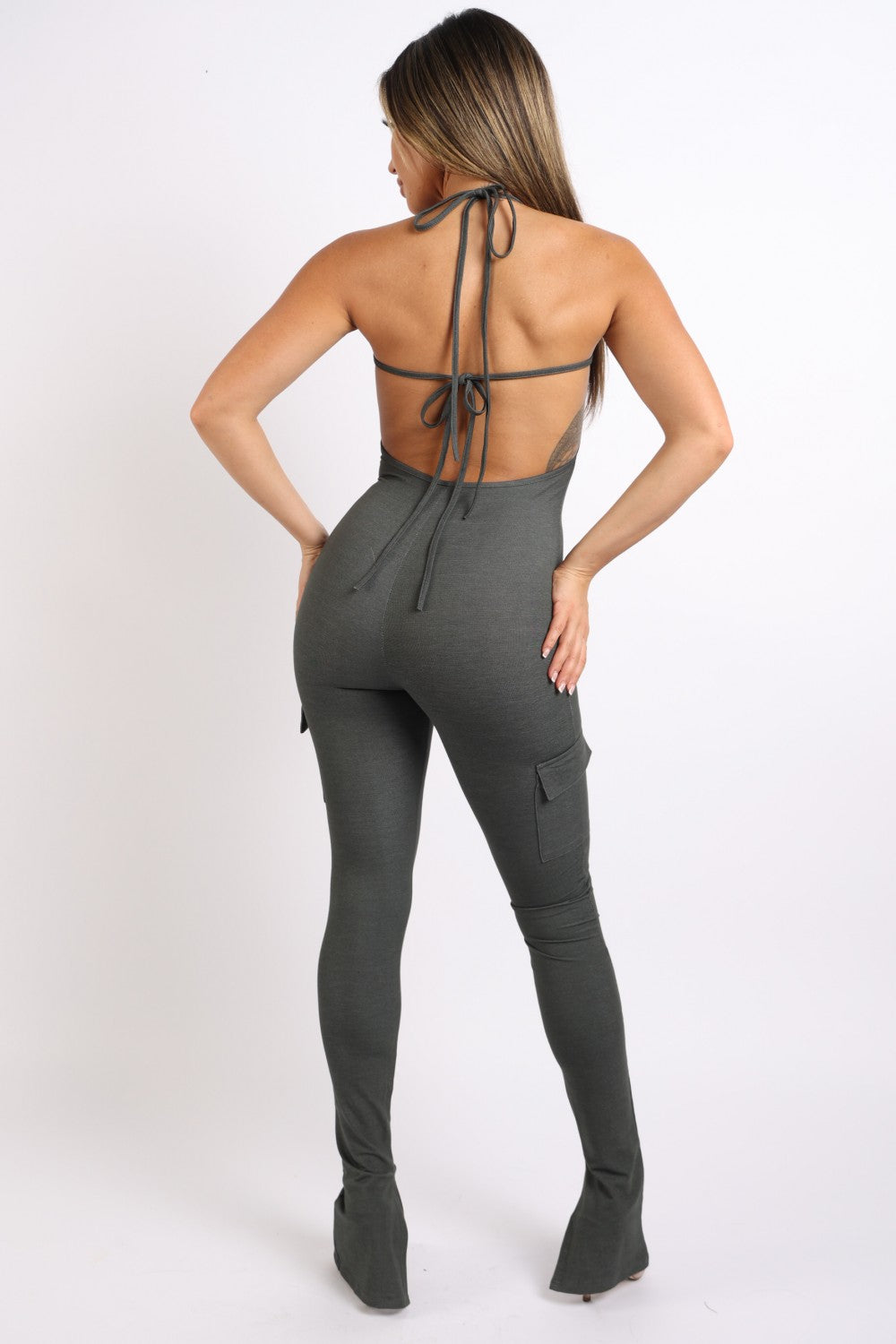 Body Positive Cargo Halter Jumpsuit - Grey