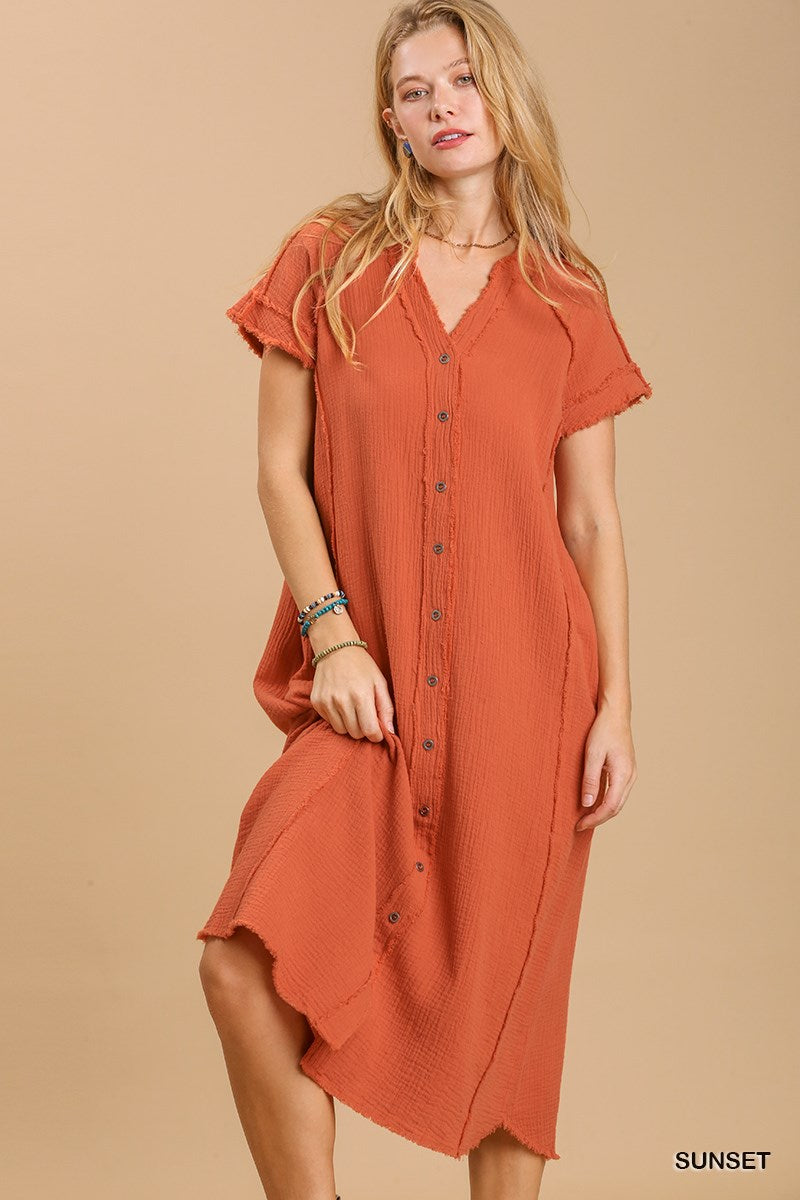 Button Down Full Midi - Orange