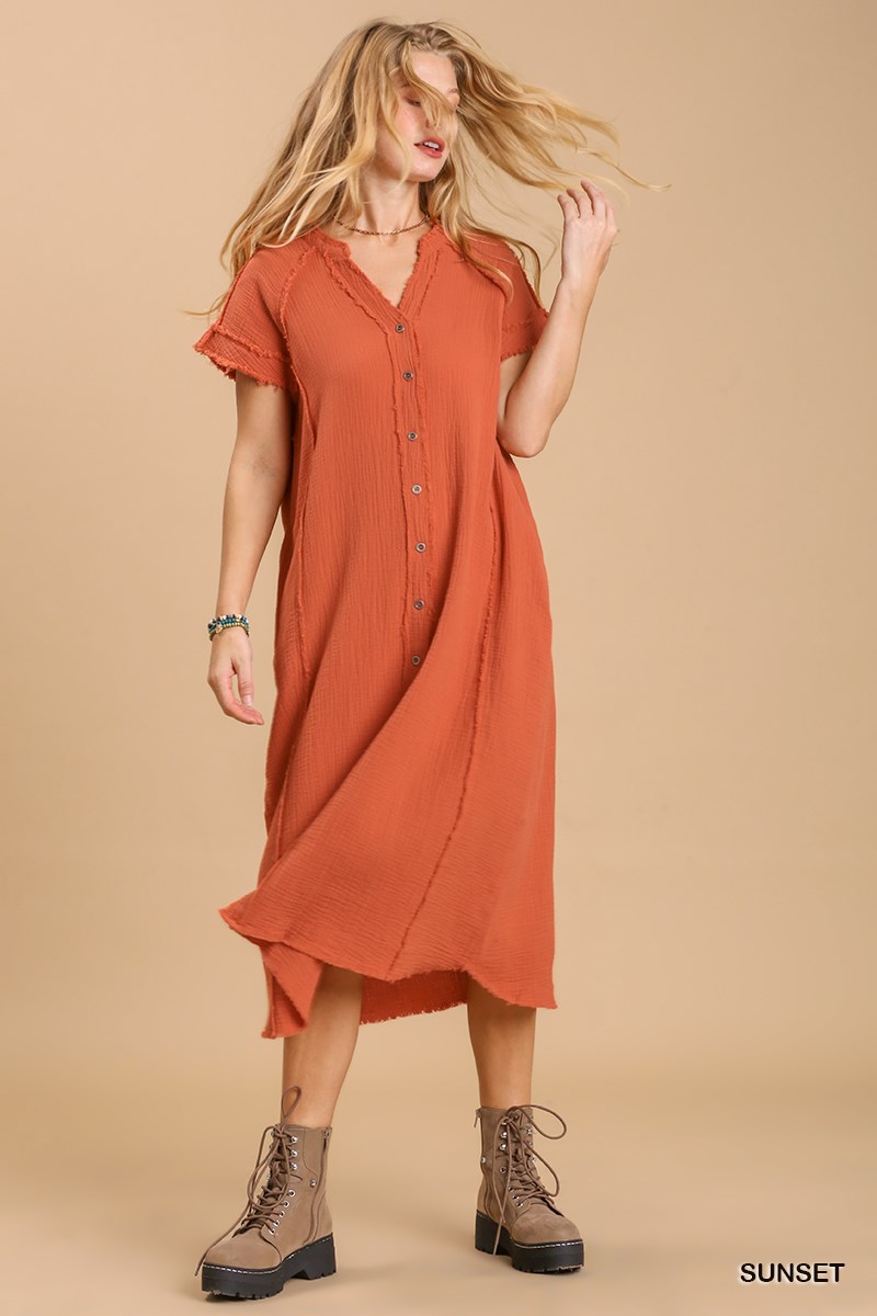 Button Down Full Midi - Orange