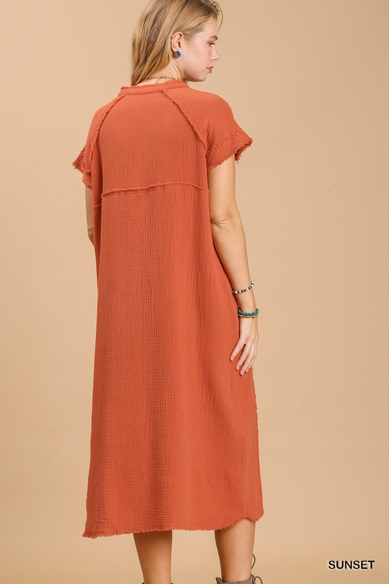 Button Down Full Midi - Orange