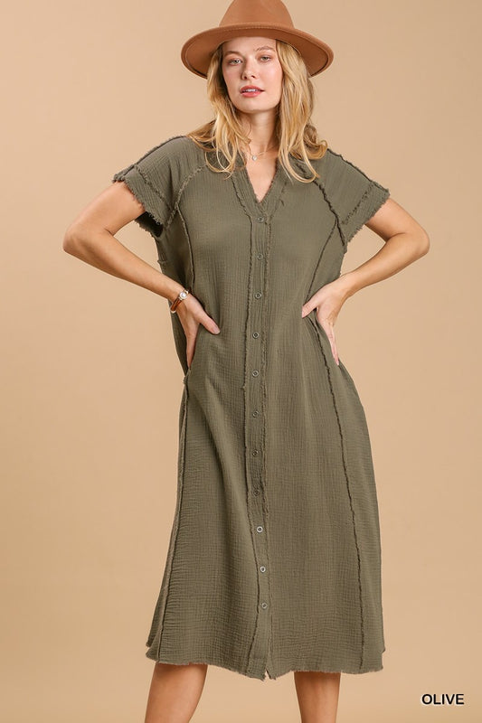 Button Down Full Midi - Green