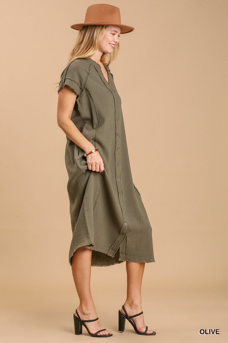 Button Down Full Midi - Green