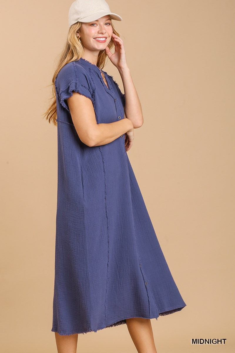 Button Down Full Midi - Blue