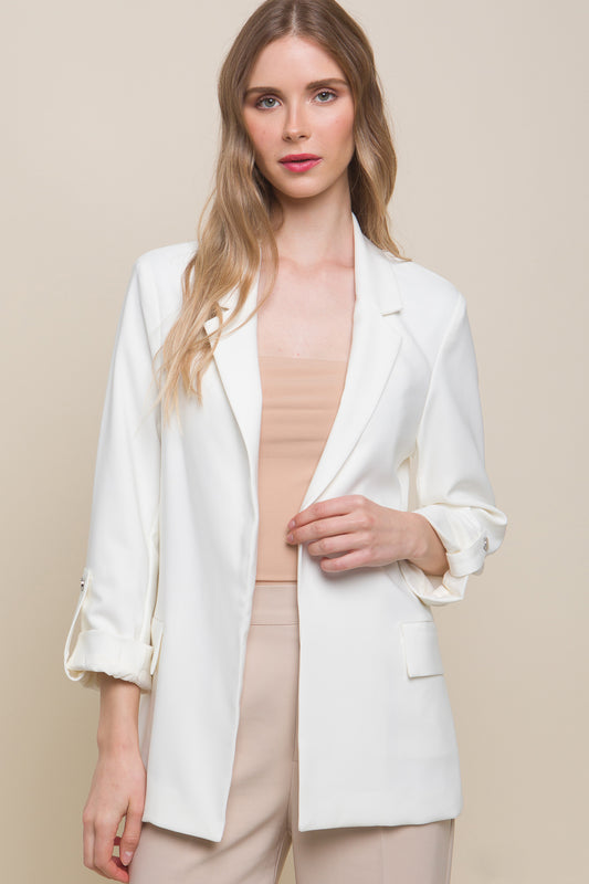 Solid White Medium Sleeved Blazer