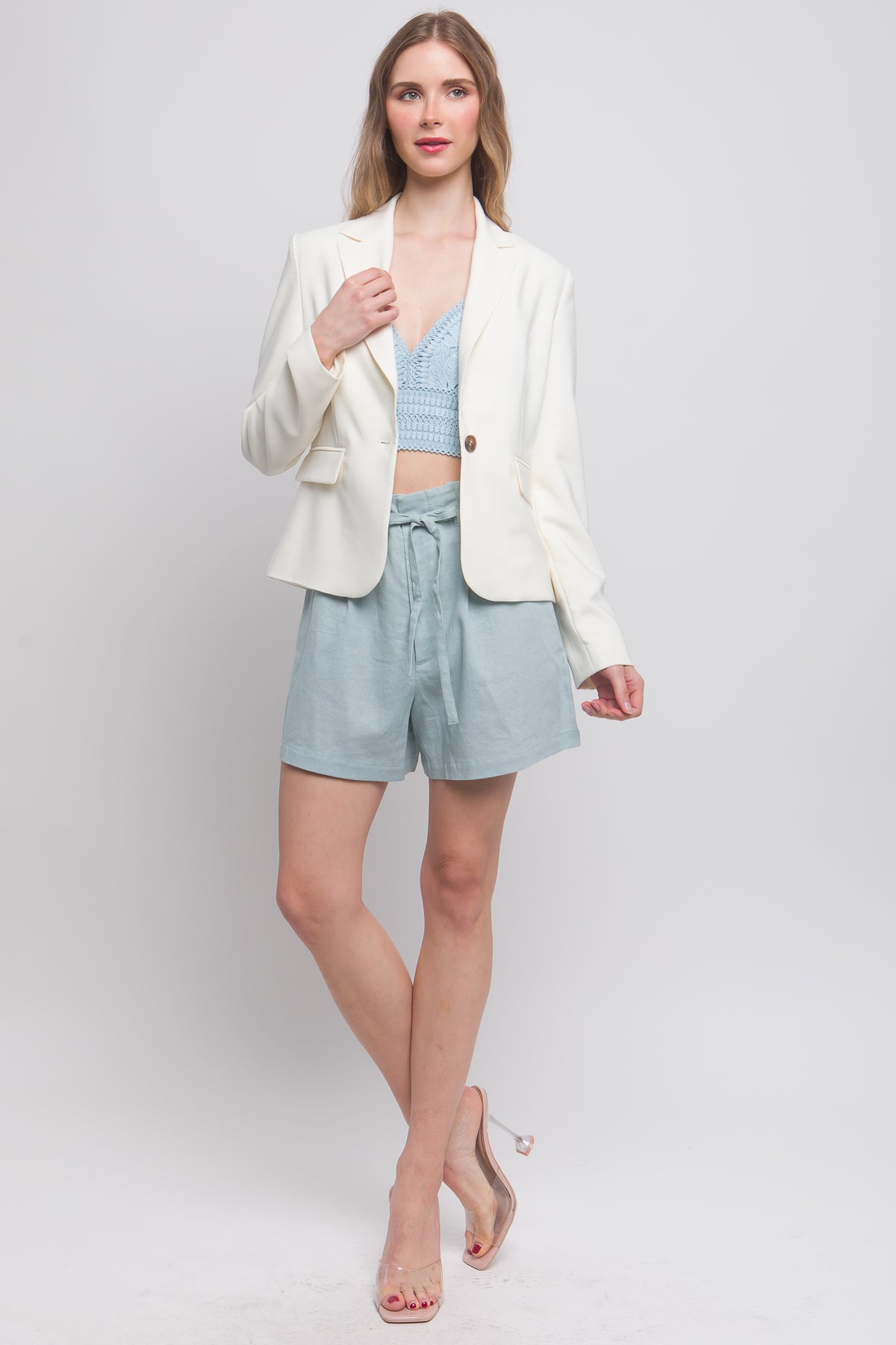 Single Button Vertigo Blazer - Ivory