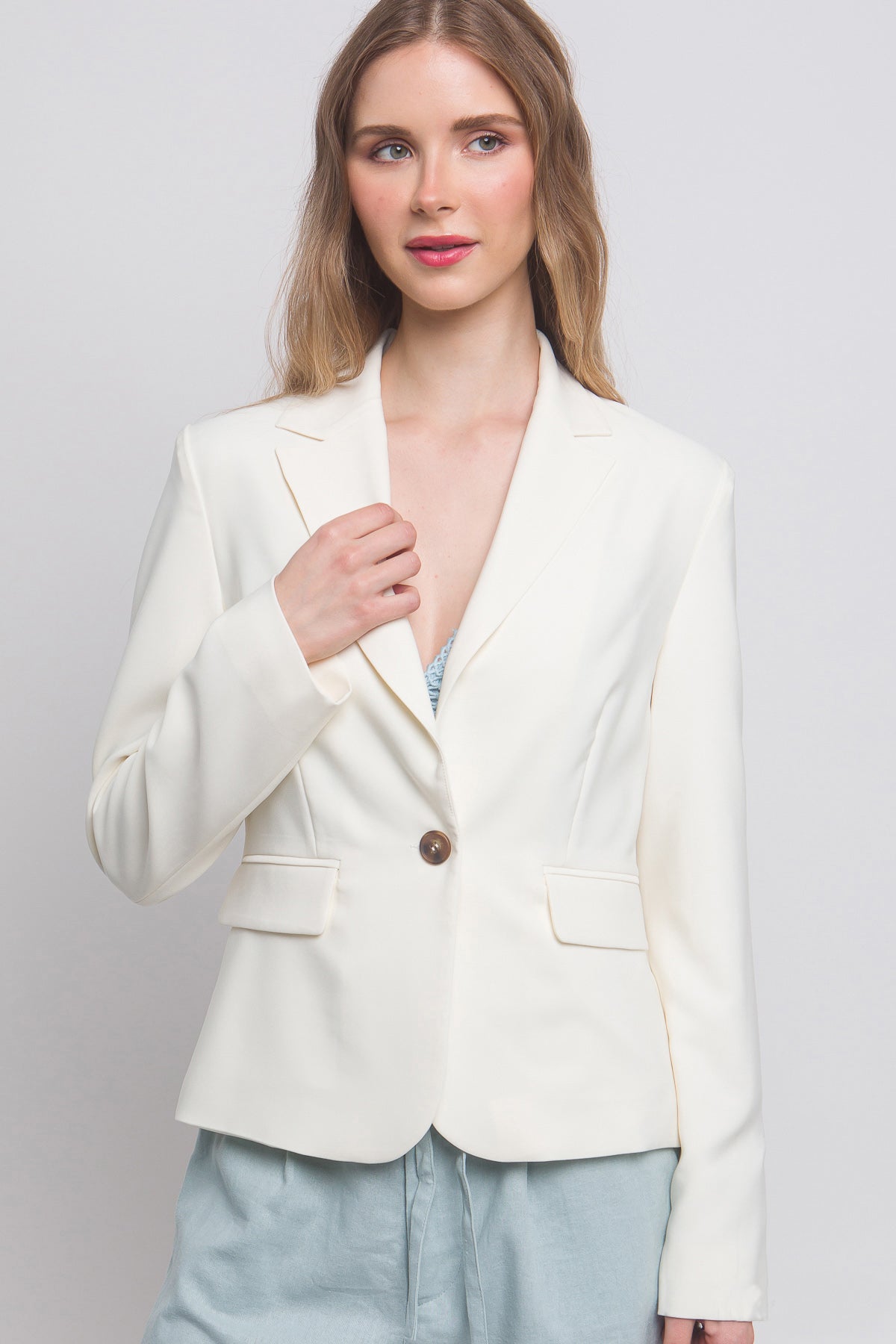 Single Button Vertigo Blazer - Ivory