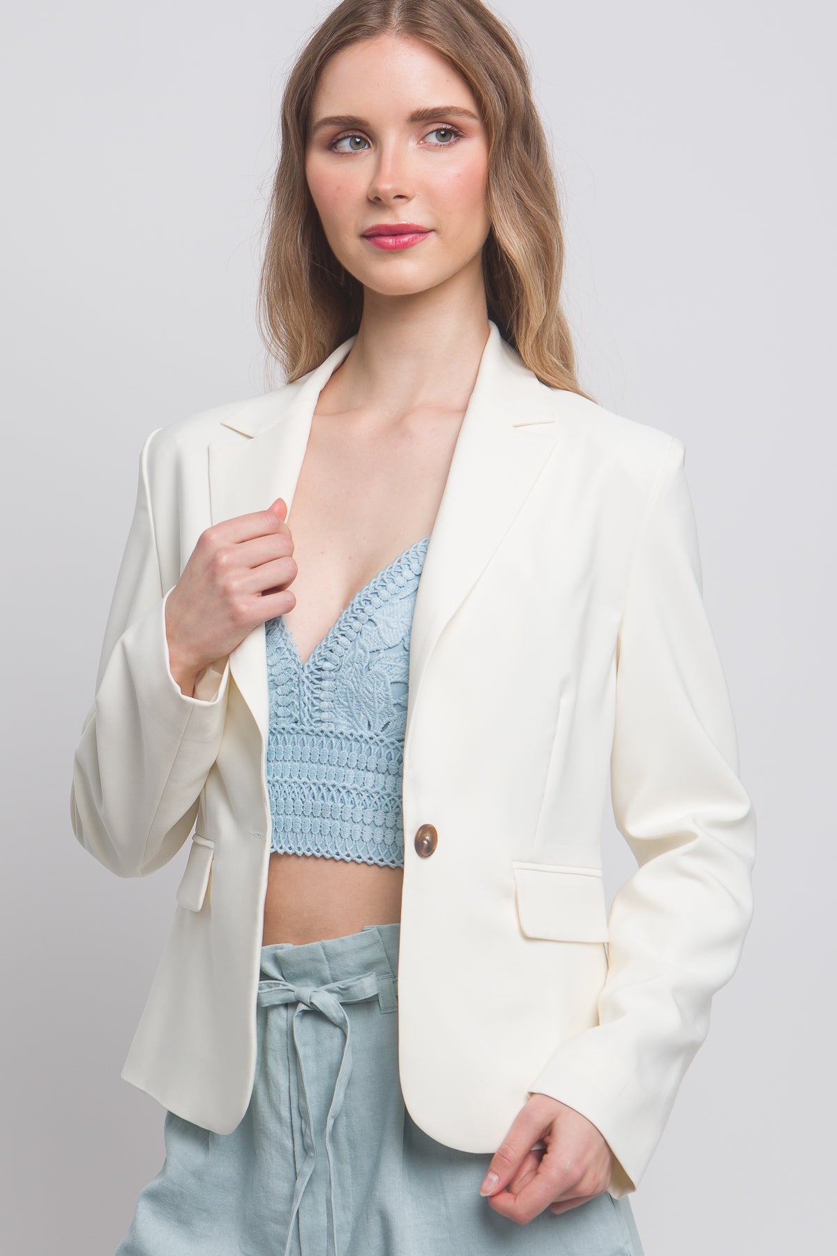 Single Button Vertigo Blazer - Ivory