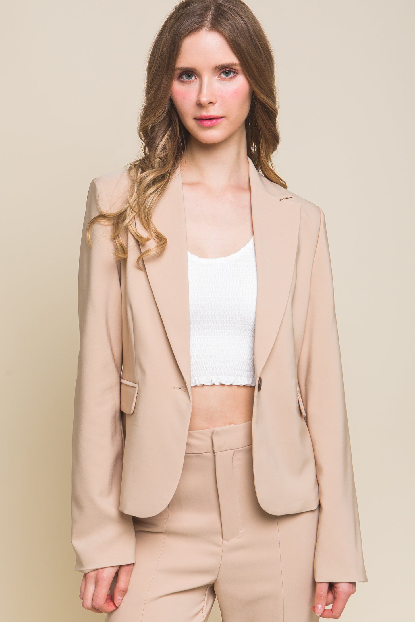 Single Button Vertigo Blazer - Tan