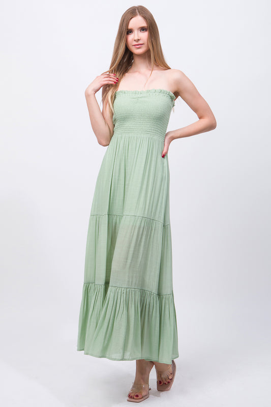 Elegant Strapless Maxi Dress - Green