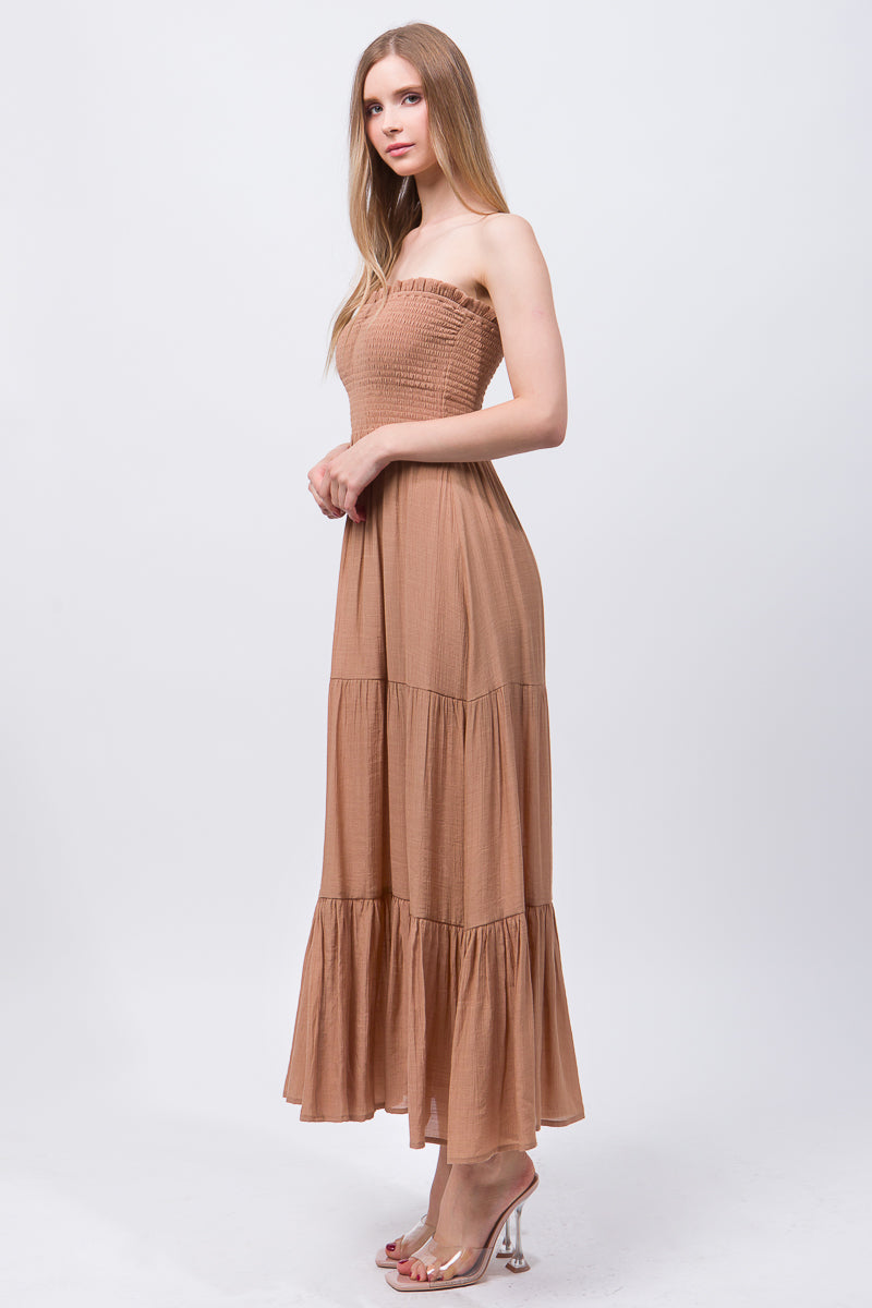 Elegant Strapless Maxi Dress - Brown