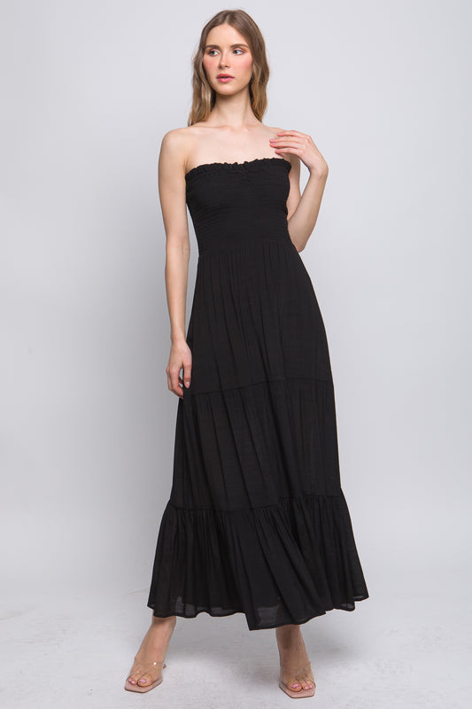 Elegant Strapless Maxi Dress - Black