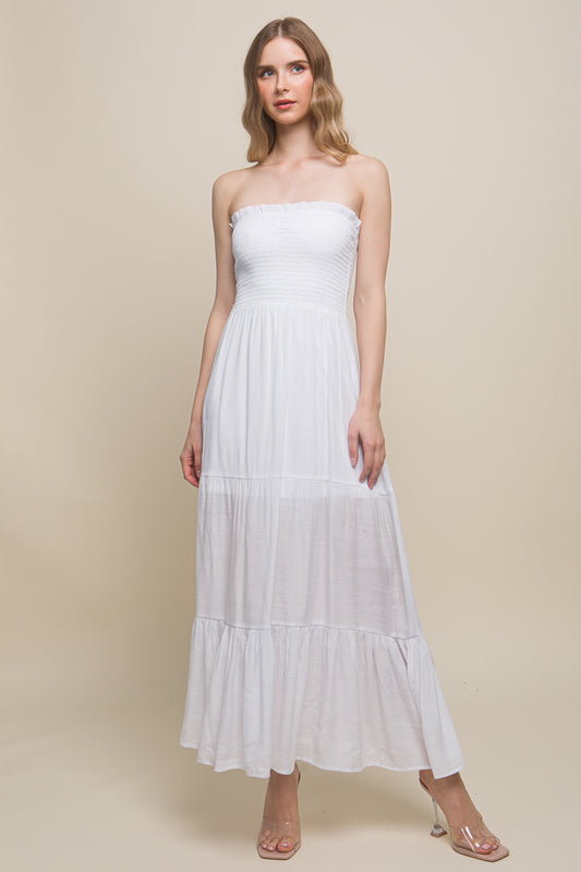 Elegant Strapless Maxi Dress - White